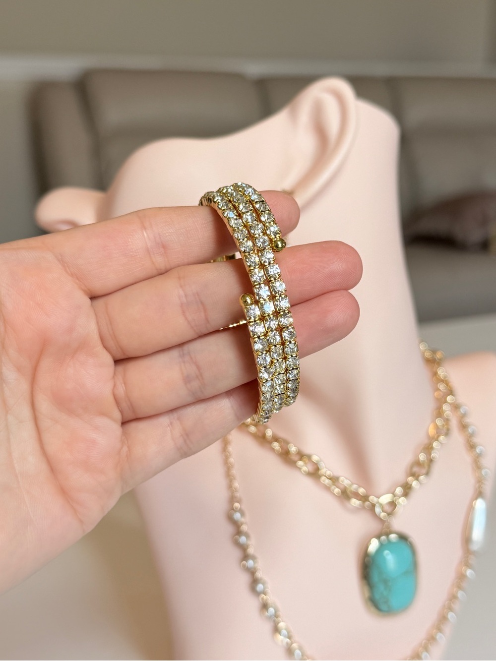 Gold Crystal Bracelet - Elegant Women's Jewelry - Picture 6 of 12